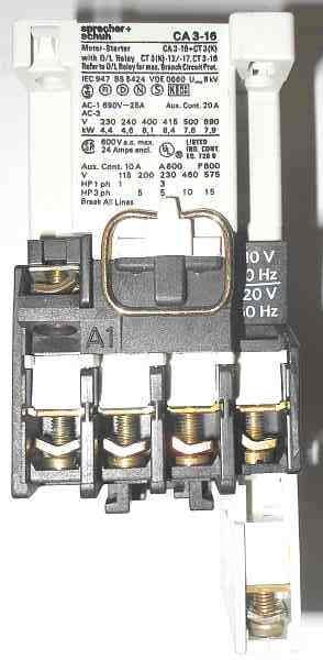 CONTACTOR, 3 POLE, SPRECHER & SCHUH, CA3-16-M01 +CAP-3 AUX CONTACT 120V COIL