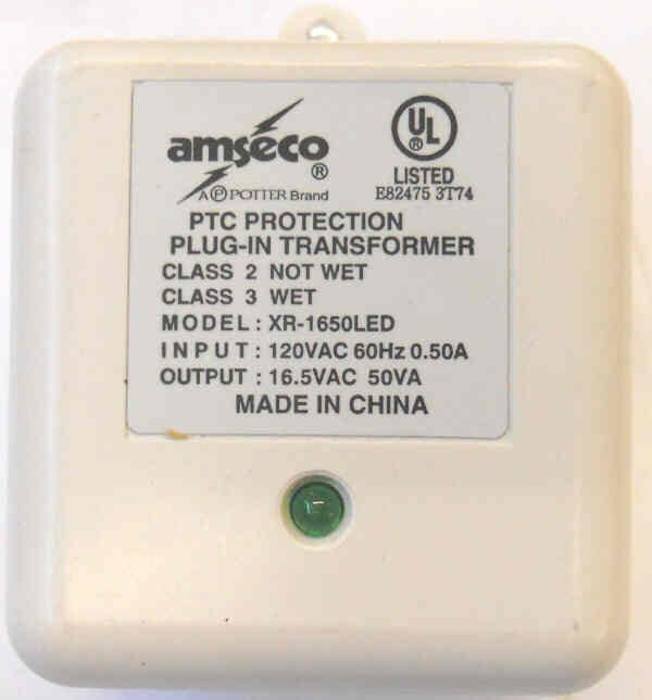 TRANSFORMER, PLUG-IN, 120 PRIMARY, 16.5 VAC OUTPUT AMSECO XR-1650LED