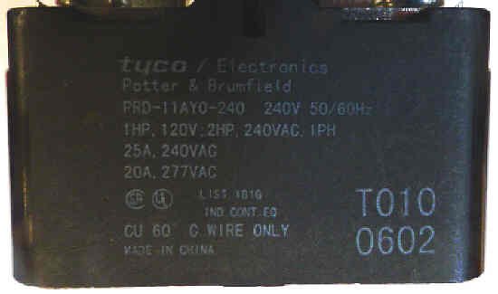 RELAY, POWER, DPDT, 240 VAC, 20A, POTTER BRUMFIELD #PRD-11AYO-240
