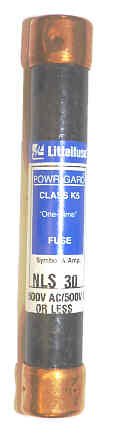 FUSE, 30 AMP, 600 VOLTS, 6 LONG, ONE-TIME BUSSMAN NOS-30
