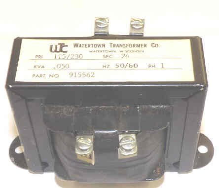 TRANSFORMER, 115/230 PRIMARY, 24 VAC SECONDARY, .050 KVA WATERTOWN # 915562