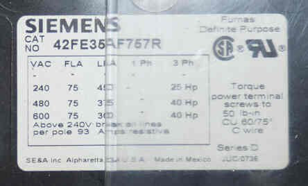 STARTER, DEFINITE PURPOSE, SEE PHOTOS FOR DATA SIEMENS #72MV34AFA