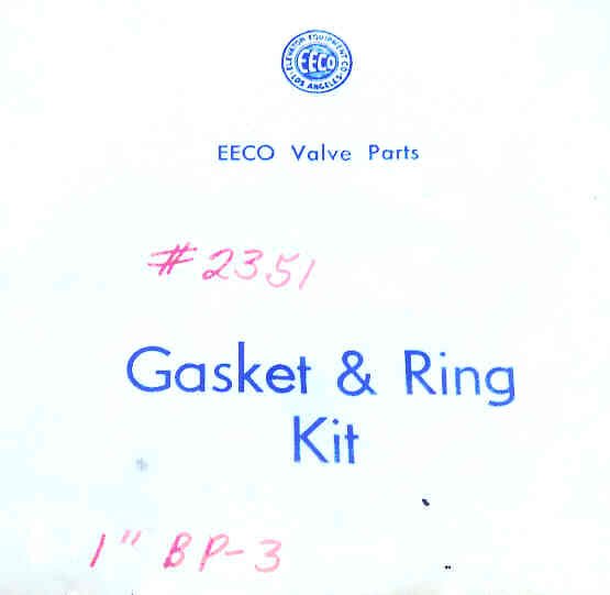 KIT, GASKET & SEAL, USED ON 1 BP-3 VALVE EECO # 2351