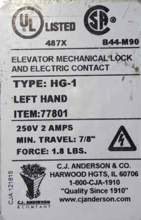 SWITCH, INTERLOCK, TYPE HG-1 LEFT HAND, AS SHOWN, CJA # 77801