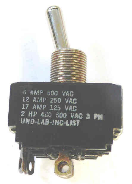 SWITCH, TOGGLE, 3PST, 17 AMP @ 125 VAC QUICK CONNECT TERMINALS CARLING # 2LMY9