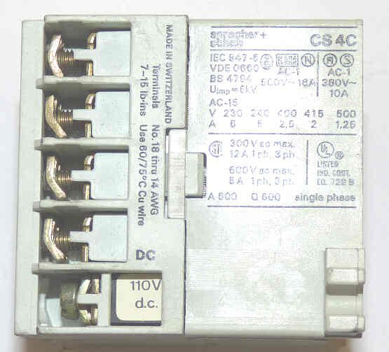 CONTACTOR, MINI, 4NO CONTACTS, 110 VDC COIL SPRECHER & SCHUH CS4C-40E-110