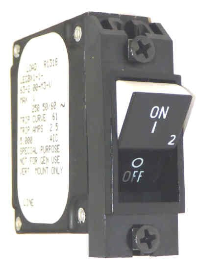 CIRCUIT BREAKER, 250 VOLT, 2 A, ROCKER STYLE, MARKED ON/OFF SENSATA # LEGBX1-1