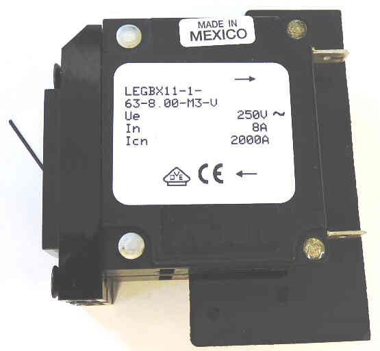 CIRCUIT BREAKER, 250 VOLT, 10 A, ROCKER STYLE, MARKED ON/OFF SENSATA # LEGBX11-1