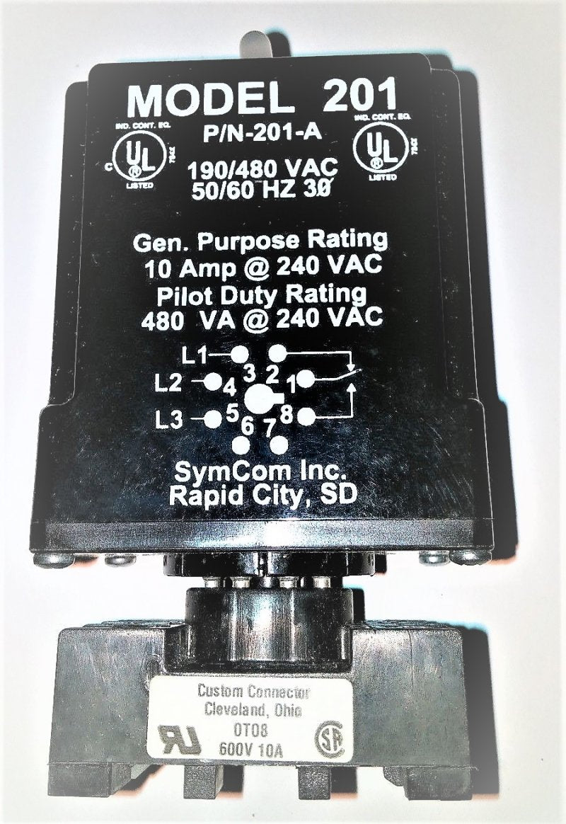 RELAY, REVERSE PHASE, 220-440 VAC, 3 PHASE, 8 PIN OCTAL BASE PART # 201A