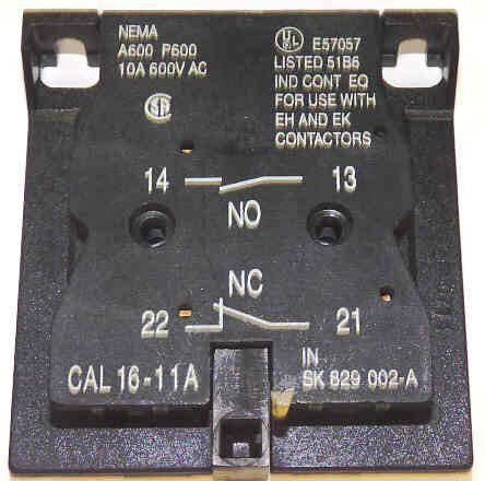 CONTACT, MODULE, AUX. 1 N.O/N.C. CONTACT, EK550 & EK1000 ABB #CAL16-11A