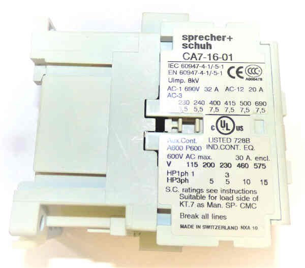 CONTACTOR, 3 POLE, 16 AMP, 120 VAC COIL SPRECHER & SCHUH CA7-16C-01-120A