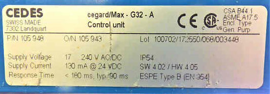ASSEMBLY, CONTROL UNIT, 240VAC/DC, DETECTOR CEDES & PEELLE# 105948