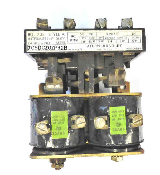 CONTACTOR, REVERSING, 220/240 VAC COILS ALLEN BRADLEY # 705DCZOZP32B
