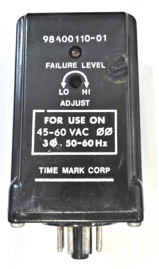 RELAY, 3 PHASE MONITOR, 45-60 VAC, 10 A, 8 PIN OCTAL TIME MARK # 98A110-01
