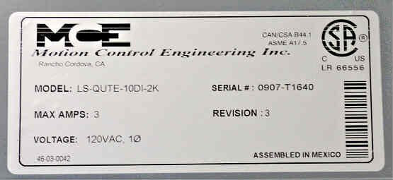 ASSEMBLY, LEVELING MCE # LS-QUTE-10D1-2K REVISION 3