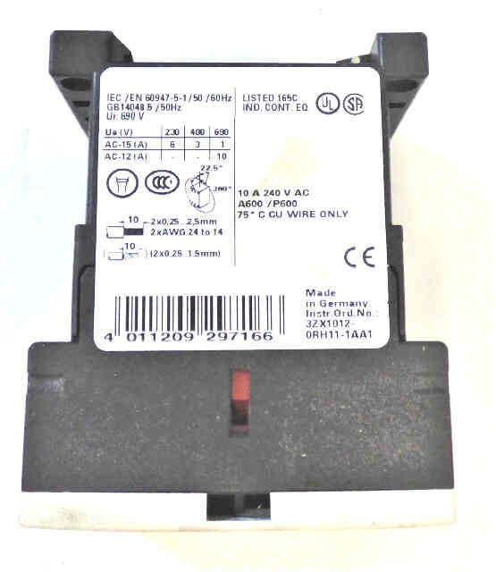 CONTACTOR, 3 N.O./1 N.C. 10A, 240 VAC SIEMENS # 3RH11312JB40