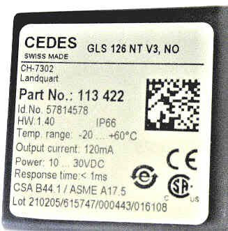 SWITCH, MAGNETIC, NORMALLY OPEN, CEDES # 113 432 GLS 126 NT V3 NO