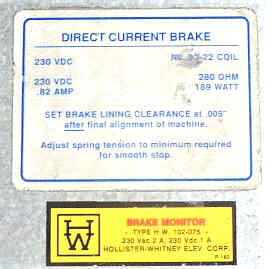 MONITOR, BRAKE, 2A @ 230 VAC, 1A @ 230 VDC HOLLISTER WHITNEY # 102-075