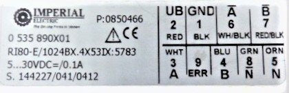 ENCODER, 5-30 VDC, .01 A KONE # US5208653 IMPERIAL # R180E-/1024BX.4X53IX:5783