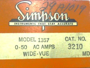 METER, PANEL MOUNT, 0-50 AMPERES, 3 1/2 SIMPSON MODEL 1357 # 3210