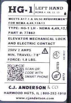 SWITCH, INTERLOCK, TYPE HG-1 LEFT HAND, AS SHOWN, CJA # 77862