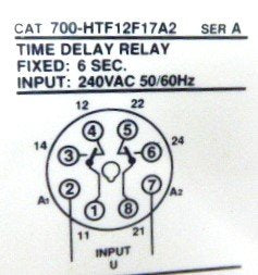 TIMER, RELAY, 240 VAC, DELAY, 6 SECS, 8 PIN OCTAL BASE AB # 700HTF12F17A2