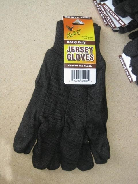WORK GLOVES, BROWN COTTON JERSEY, ONE SIZE FITS MOST ADULTS