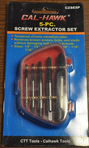 SCREW EXTRACTOR SET 5 SIZES, TEMPERED STEEL