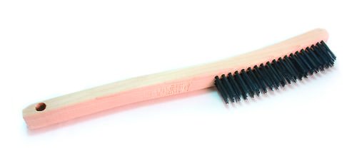 BRUSH, STAINLESS STEEL, 13-3/4  CURVED WOOD HANDLE