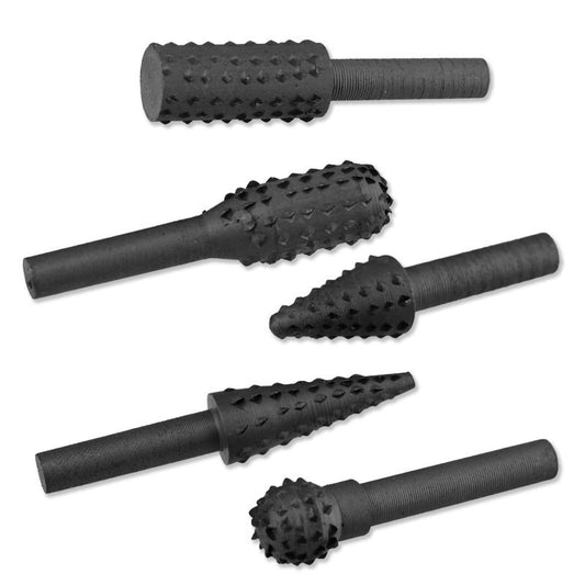 5 PIECE CARBON STEEL ROTARY RASP FILES 1/4 SHANK