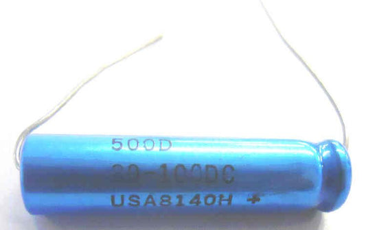 CAPACITOR, AXIAL, ELECTROLYTIC, ALUMINUM, 30UF, 100 VDC