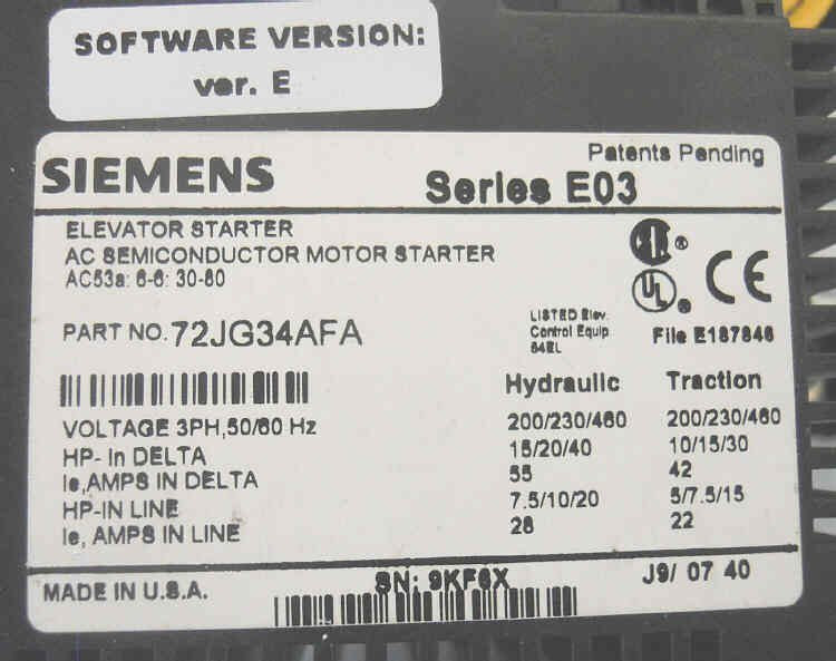STARTER, DEFINITE PURPOSE, SEE PHOTOS FOR DATA SIEMENS # 72JG34AFA