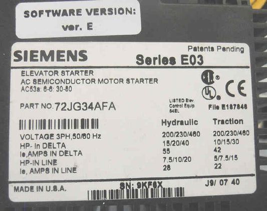 STARTER, DEFINITE PURPOSE, SEE PHOTOS FOR DATA SIEMENS # 72JG34AFA