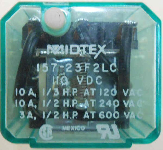 MIDTEX 3PDT RELAY, KUP BASE, 110 VDC, MIDTEX # 157-23F2LC