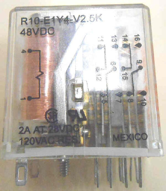 RELAY, POWER, 4PDT, 48VDC, 3A, PLUG IN POTTER BRUMFIELD #R10-E1Y4-V2.5K