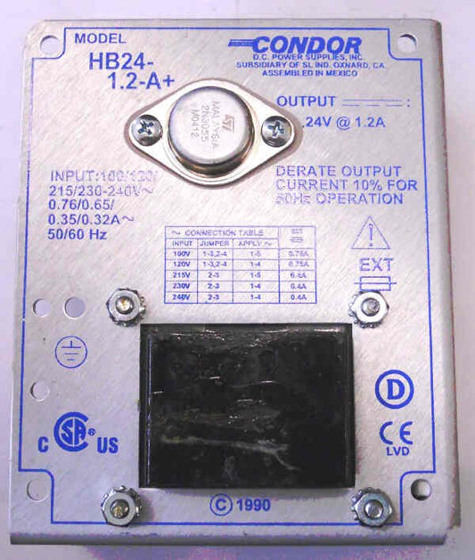 POWER SUPPLY, 100-240V INPUT, 24V @ 1.2 A OUTPUT CONDOR # HB24-1.2-A+