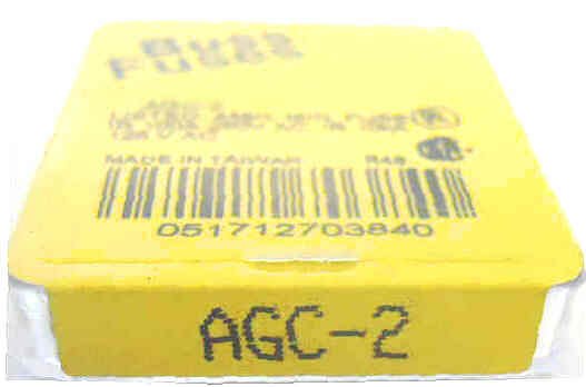 FUSE, GLASS, 2 AMP, PACKAGE OF 5, MFR # AGC-2