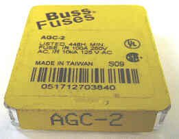 FUSE, GLASS, 2 AMP, PACKAGE OF 5, MFR # AGC-2