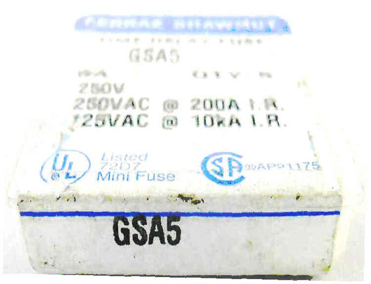 FUSE, CERAMIC, 5 AMP, PACKAGE OF 5, MFR # GSA-5