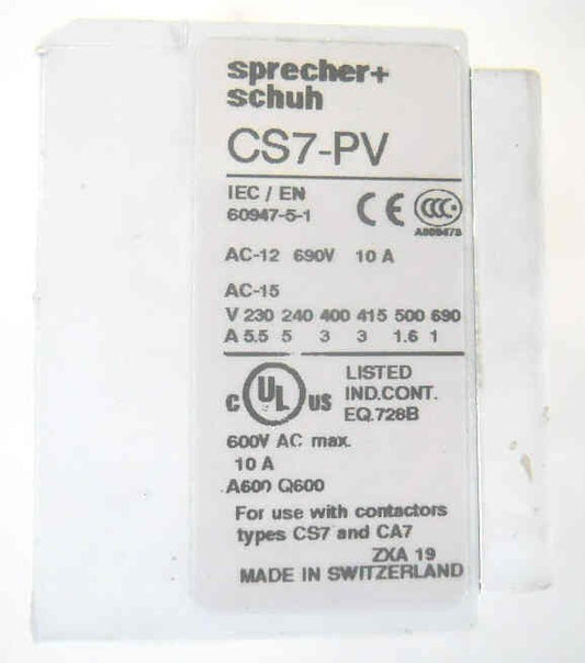 CONTACT, AUXILLARY, TOP MOUNT, 3NO/1 NC, SPRECHER & SCHUH, CS7-PV-31