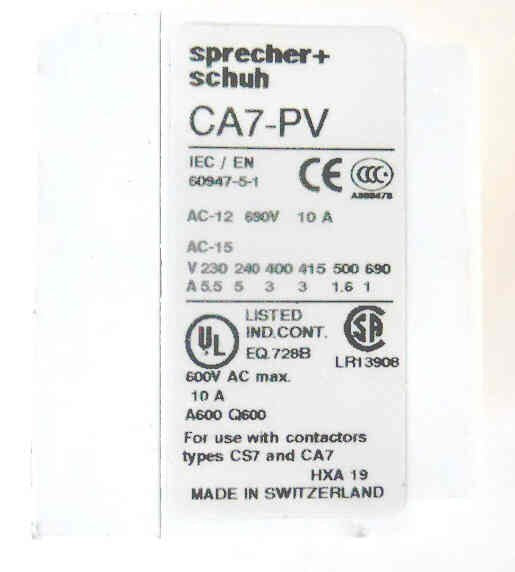 CONTACT, AUXILLARY, TOP MOUNT, 2 N.O,, SPRECHER & SCHUH, CA7-PV-20