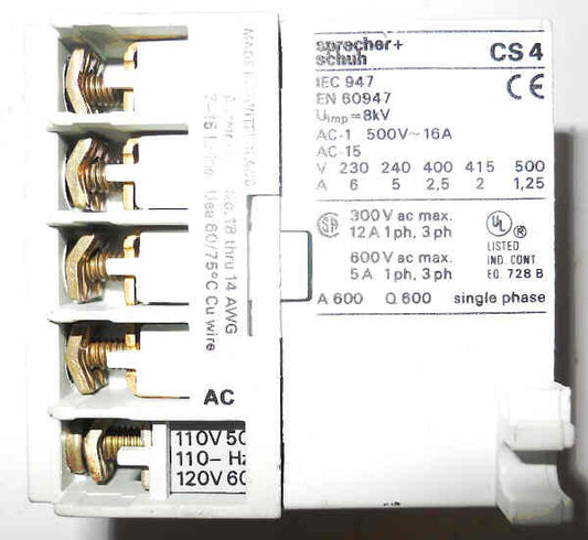 CONTACTOR, MINI, 3NO/1NC CONTACTS, 120V AC COIL SPRECHER & SCHUH CS4-31E