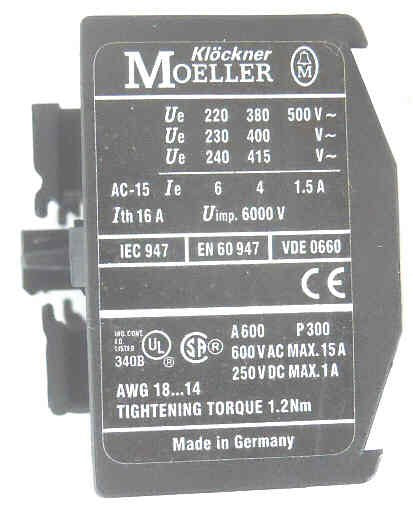 CONTACT, AUXILLARY, 2 N.O/ 2 N.C.,KLOCKNER MOELLER # 22-DIL-M