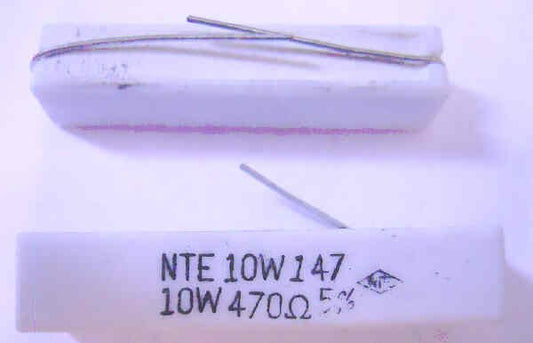 RESISTOR, 470 OHM, 10 WATT, TINNED LEADS, NTE10W147