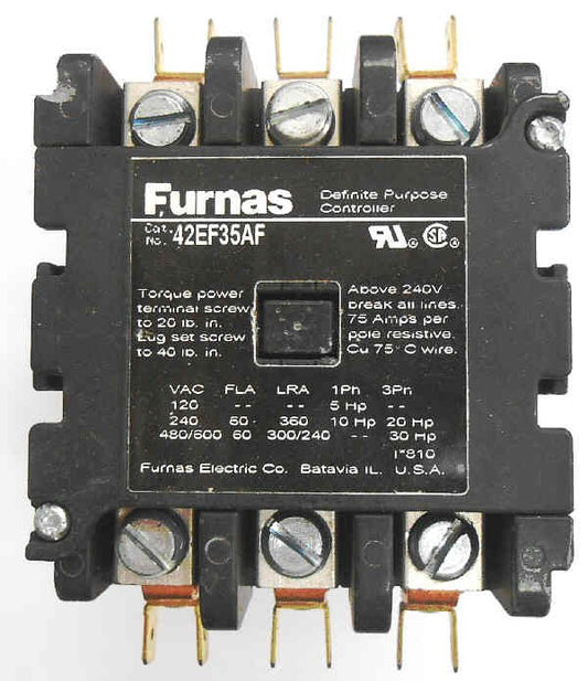 CONTACTOR, 3 POLE, DEFINITE PURPOSE, 120 VAC COIL, FURNAS # 42EF35AJ