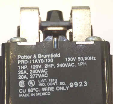 RELAY, POWER, DPDT, 120VAC, 20A, POTTER BRUMFIELD #PRD-11AYO-120