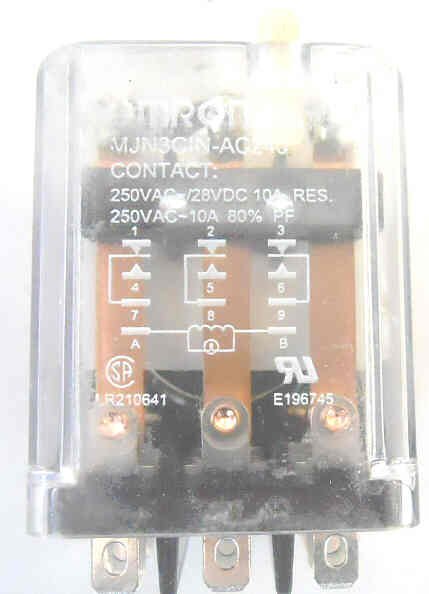 RELAY, POWER, KUP BASE, 3PDT, 240 VAC, NEON OMRON MJN3CIN-AC240