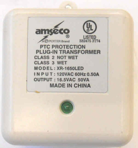 TRANSFORMER, PLUG-IN, 120 PRIMARY, 16.5 VAC OUTPUT AMSECO XR-1650LED