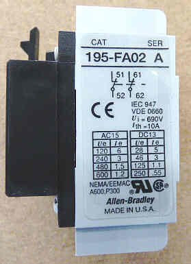 CONTACT, AUXILLARY ALLEN BRADLEY, AB-195-FA02, 2 N.C. CONTACTS