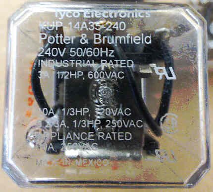 RELAY, POWER, 3PDT, 240 VAC, 10A  POTTER BRUMFIELD # KUP-14A35-240